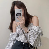 Temperament Word Neck Top Puff Sleeves All Match Conceitastral