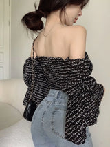 Temperament Word Neck Top Puff Sleeves All Match Conceitastral