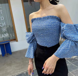 Temperament Word Neck Top Puff Sleeves All Match Conceitastral