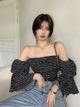 Temperament Word Neck Top Puff Sleeves All Match Conceitastral