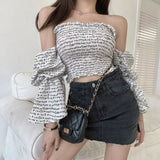 Temperament Word Neck Top Puff Sleeves All Match Conceitastral