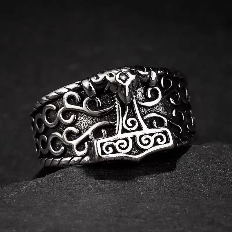 Thai Silver Vintage Nordic Vikings Crow Ring For Men Conceitastral