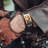 Toten Design Nordic Viking Odin Bracelet Genuine Leather Wolf Head Bracelet For Men Animal Bracelet Conceitastral