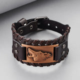 Toten Design Nordic Viking Odin Bracelet Genuine Leather Wolf Head Bracelet For Men Animal Bracelet Conceitastral
