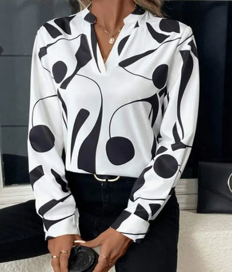 V-neck Long Sleeve Slimming Printed Stand Collar Shirt Conceitastral