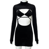 Velvet Solid Color Lace-up Hollow Sexy Short Hip Dress Conceitastral