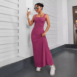 Vestido feminino elegante de cor sólida e sem mangas Conceitastral