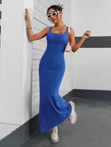 Vestido feminino elegante de cor sólida e sem mangas Conceitastral