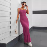 Vestido feminino elegante de cor sólida e sem mangas Conceitastral