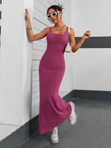 Vestido feminino elegante de cor sólida e sem mangas Conceitastral