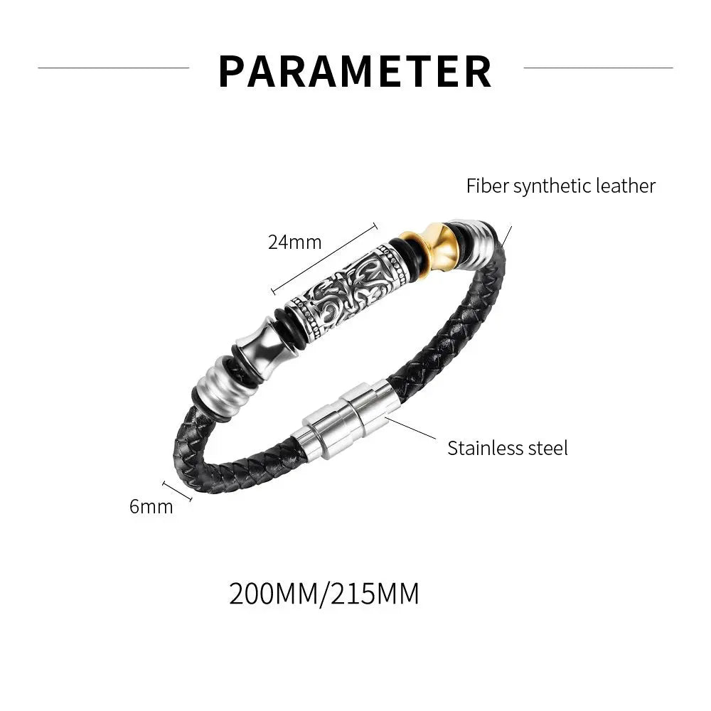 Vintage Braided Leather Stainless Steel Bracelet For Men Conceitastral