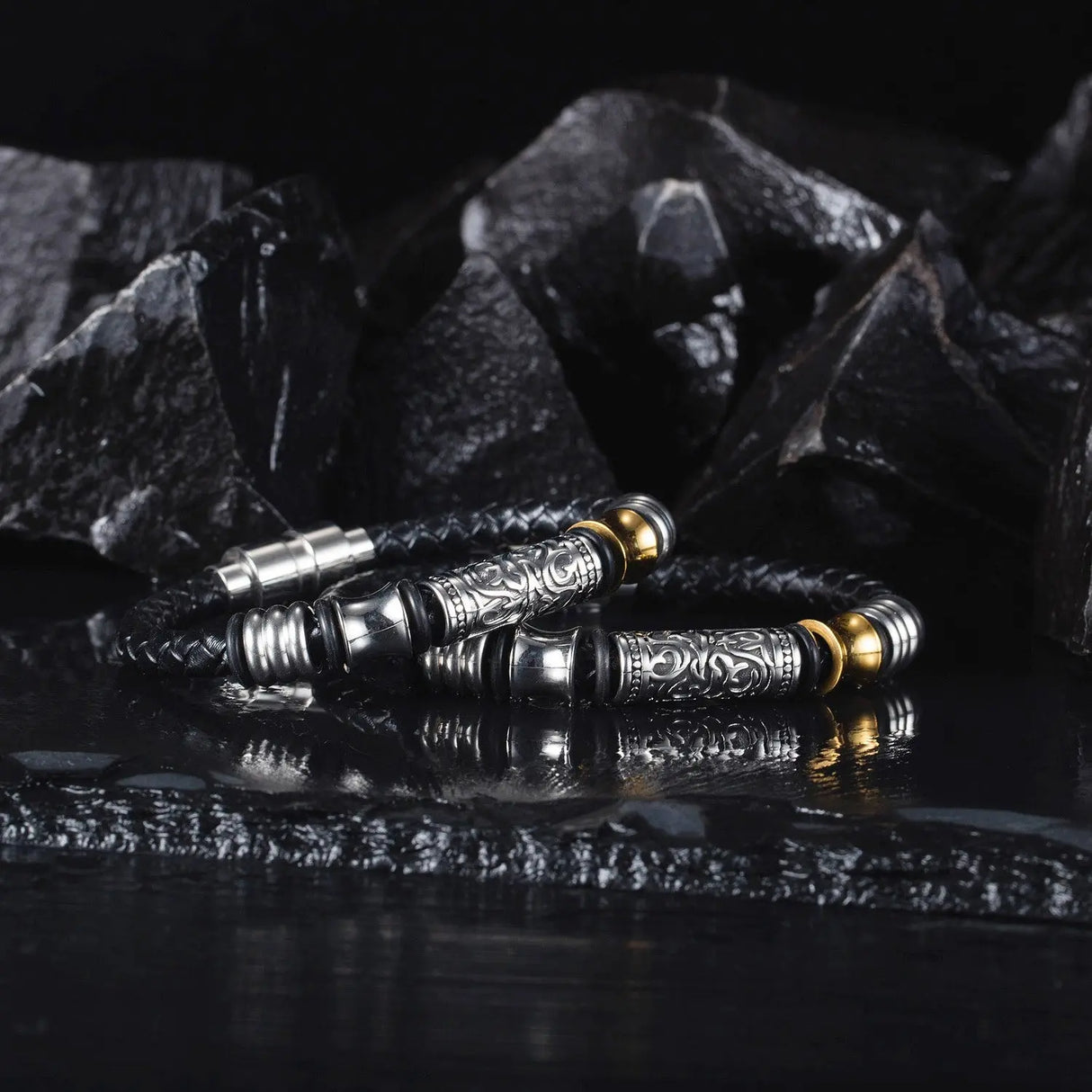 Vintage Braided Leather Stainless Steel Bracelet For Men Conceitastral