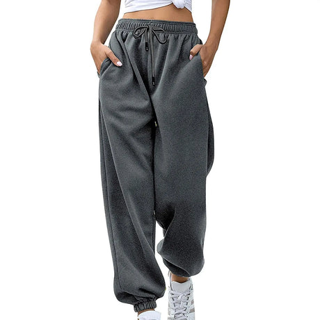 Women's Loose Leisure Sports Drawstring Wide Leg Ankle Banded Pants Conceitastral