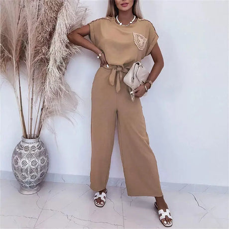 Women's New Lace Stitching Coat Wide Leg Pants Casual Suit Conceitastral