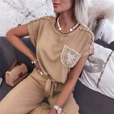 Women's New Lace Stitching Coat Wide Leg Pants Casual Suit Conceitastral