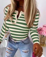 Women's New Sunken Stripe Contrast Color Long Sleeves Striped Top Conceitastral