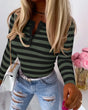 Women's New Sunken Stripe Contrast Color Long Sleeves Striped Top Conceitastral