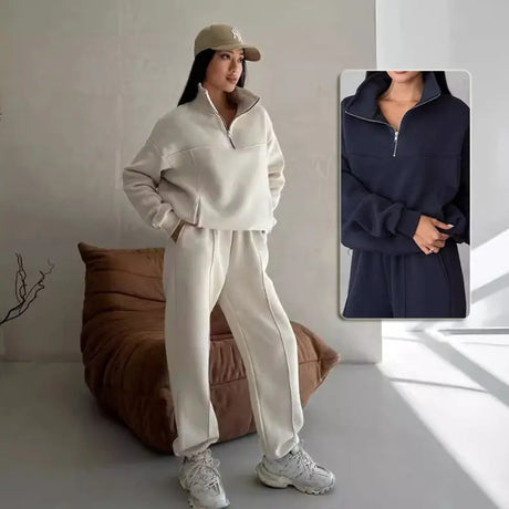 Y2K Winter Jogging Women Two Piece Set Female Zipper Coat Casual Pants Tracksuit Autumn Jacket Fashion Contrast Sport Wear Set Conceitastral