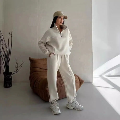 Y2K Winter Jogging Women Two Piece Set Female Zipper Coat Casual Pants Tracksuit Autumn Jacket Fashion Contrast Sport Wear Set Conceitastral